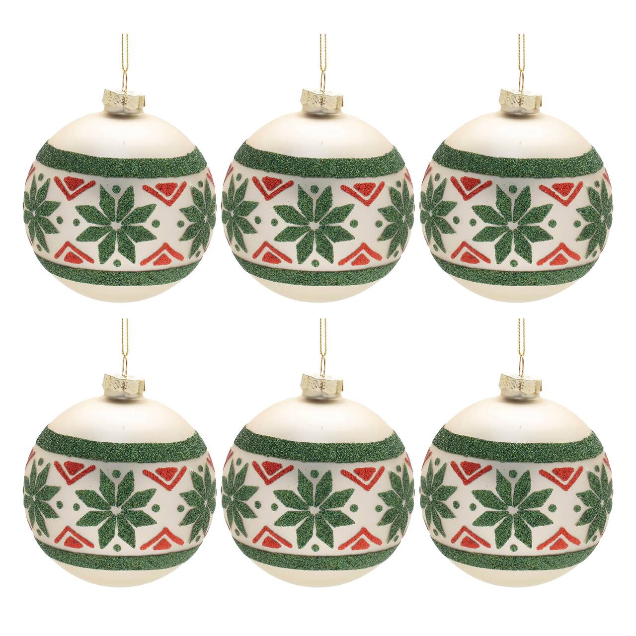 Red and Green Nordic Frosted Glass Ball Ornament Set